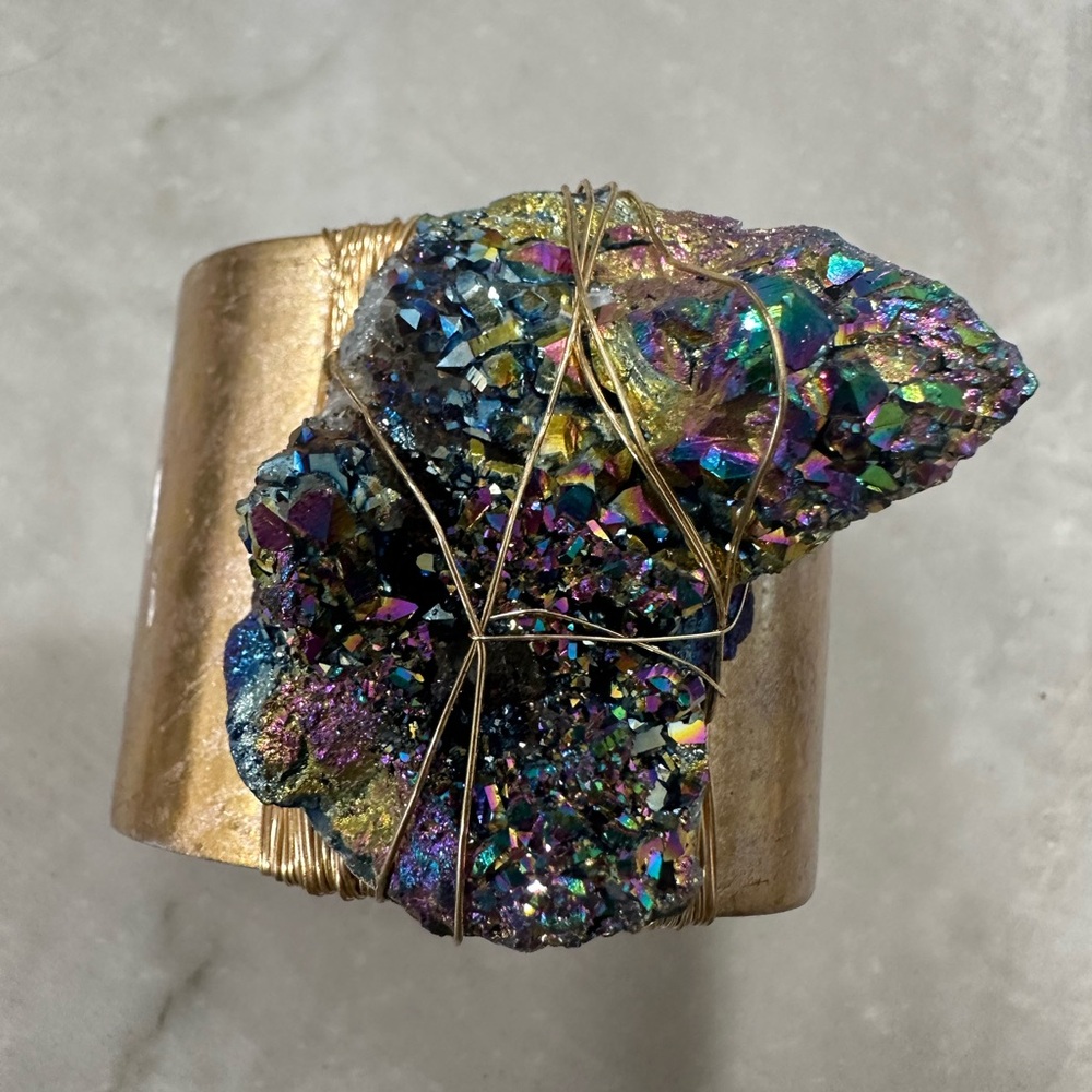 Gold Cuff Bracelet with Multicolor Crystal